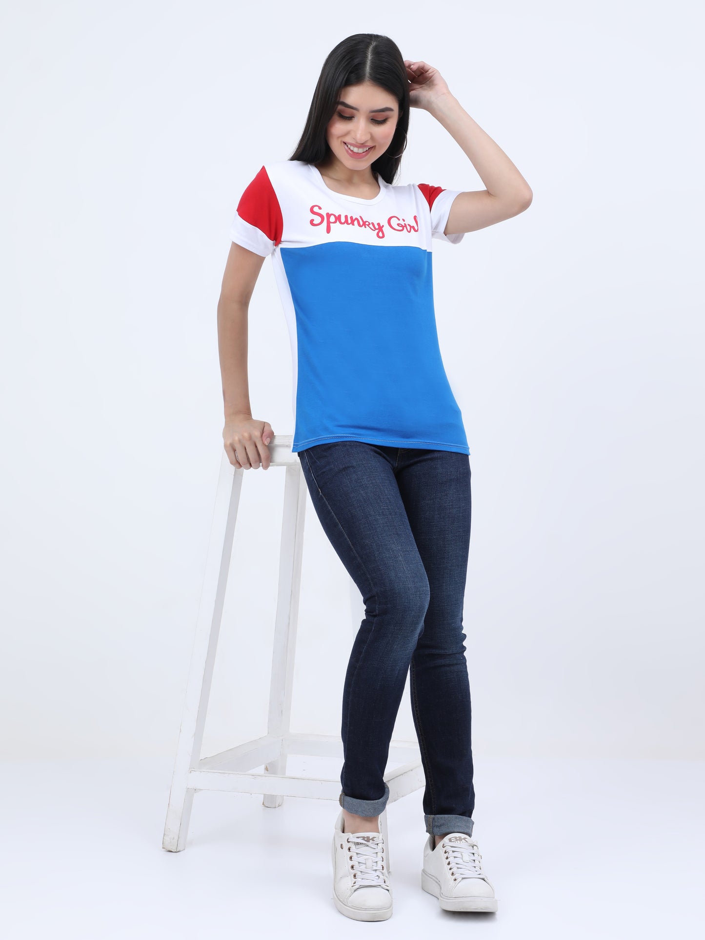 Women's Cotton Color Block Round Neck Half Sleeve T-Shirt