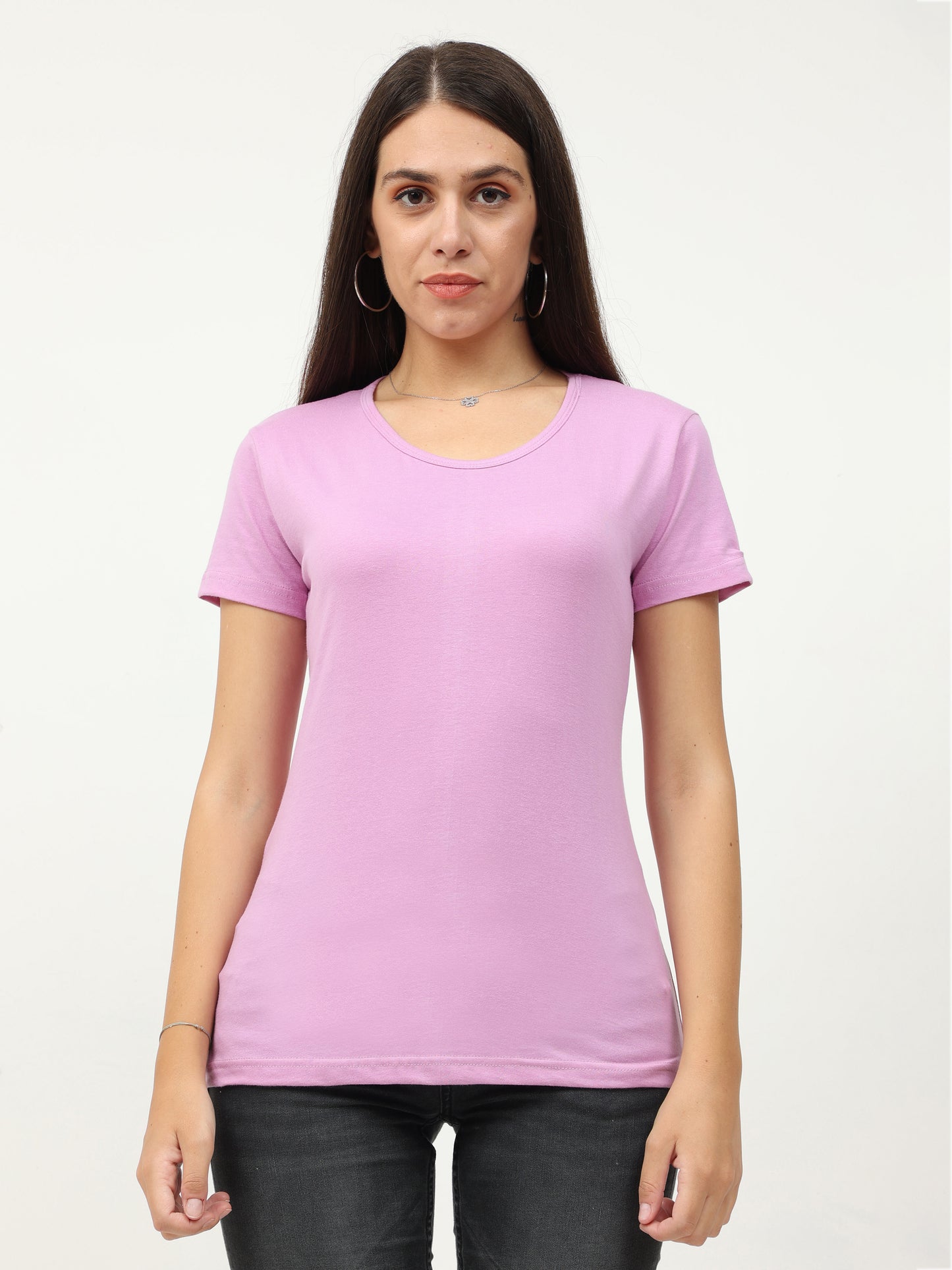 Women's Cotton Plain Round Neck Half Sleeve T-Shirt