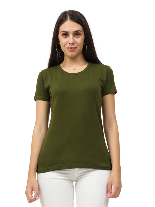 Women's Cotton Plain Round Neck Half Sleeve Olive Green Color T-Shirt
