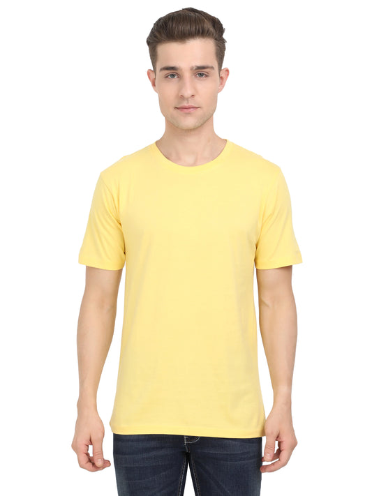 Men's Cotton Plain Round Neck Half Sleeve Yellow Color T-Shirt
