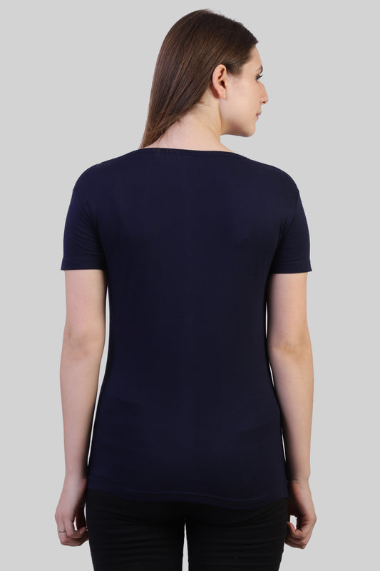 Women's Cotton Plain V Neck Half Sleeve Navy Blue Color T-Shirt