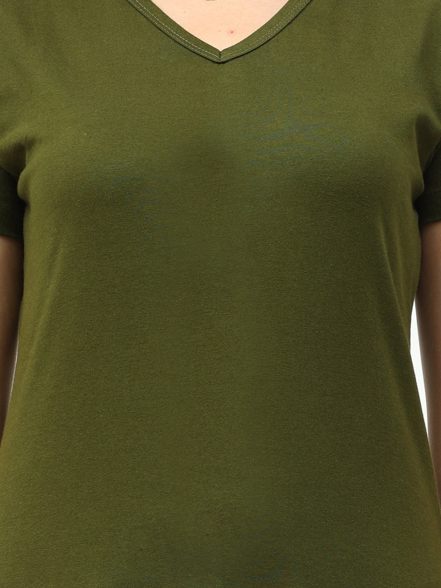 Women's Cotton Plain V Neck Half Sleeve Olive Green Color T-Shirt