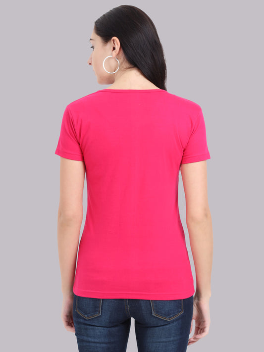 Women's Cotton Plain V Neck Half Sleeve Pink Color T-Shirt