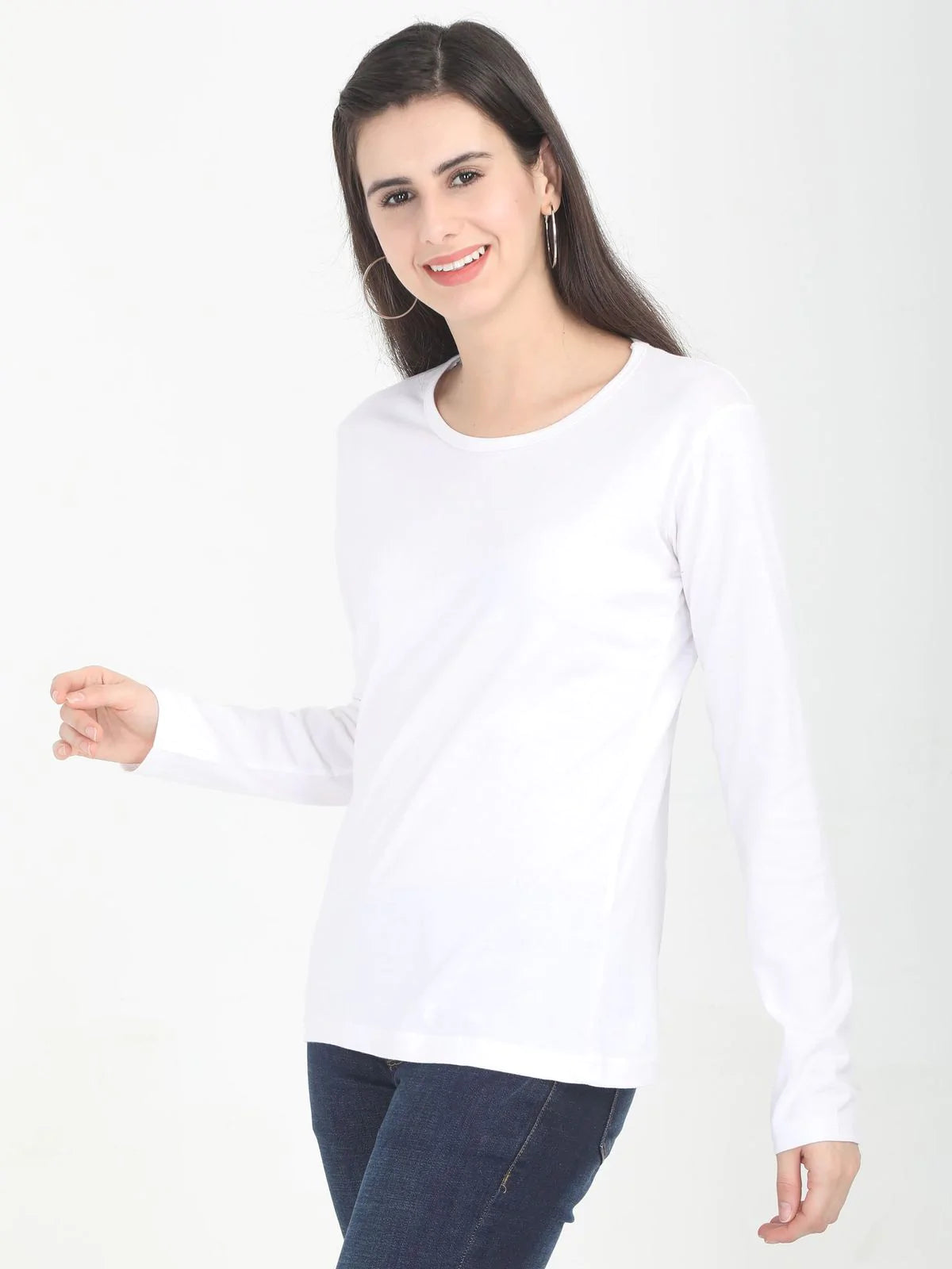 Fleximaa Women's Cotton Plain Round Neck Full Sleeve T-Shirt-2 - fleximaa-so