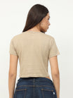 Women's Cotton Plain Round Neck Biscuit Color Crop Top