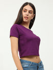 Women's Cotton Plain Round Neck Purple Color Crop Top