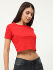 Women's Cotton Plain Round Neck Red Color Crop Top