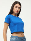 Women's Cotton Plain Round Neck Royal Blue Color Crop Top