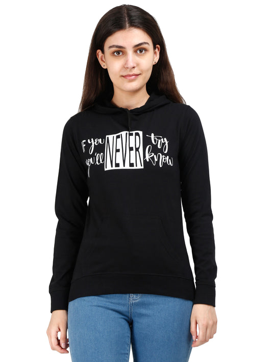 Women's Cotton Printed Full Sleeve Black Color Sweatshirt/Hoodies