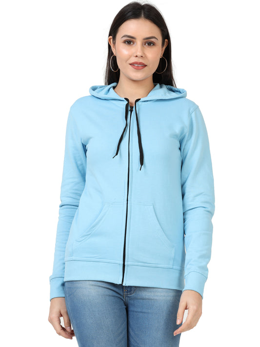 Women's Cotton Plain Full Sleeve Sky Blue Color Hoodies/Sweatshirt