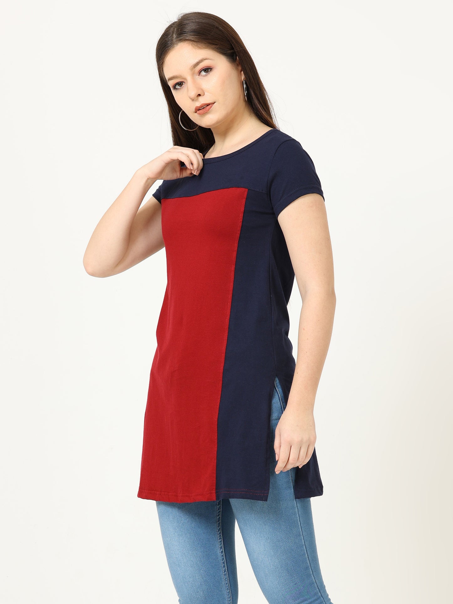 Women's Cotton Color Block Multi Color Long Top