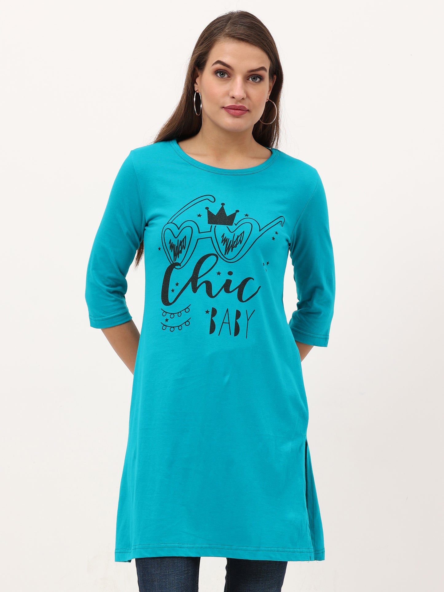 Women's Cotton Printed 3/4 Sleeve Long Top - (Pack of 2)