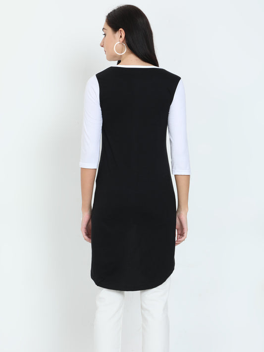Women's Oval Shape Color Block WhiteBlack Color Long Top