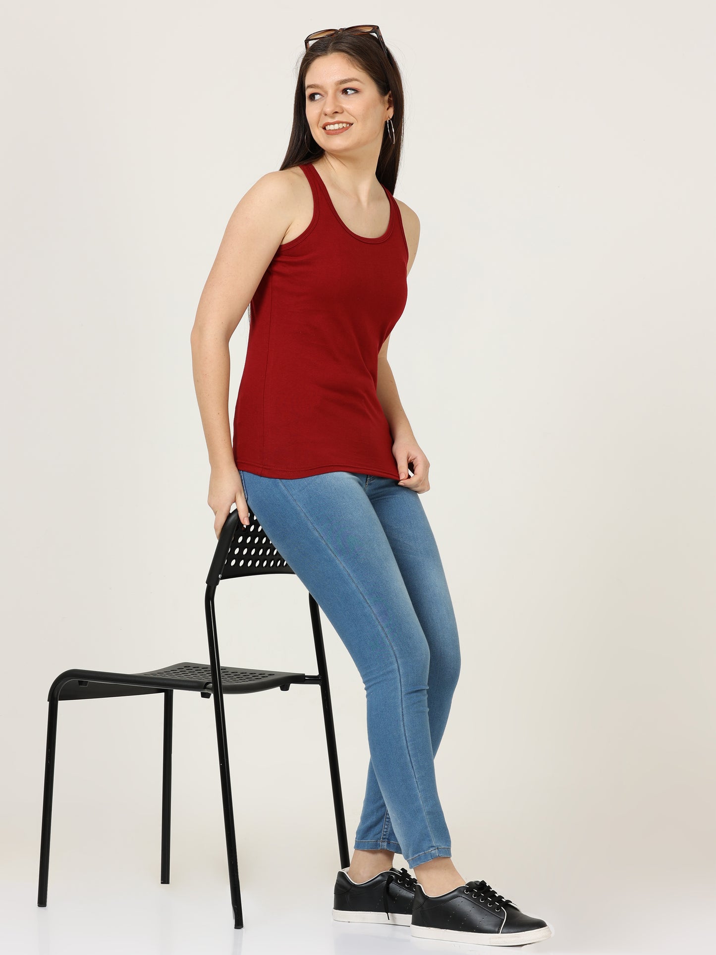 Women's Cotton Plain Sleeveless Maroon Color Top