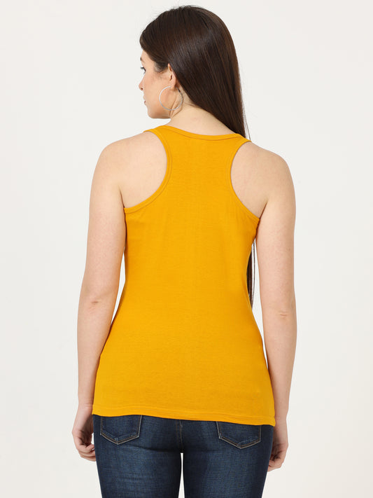 Women's Cotton Plain Sleeveless Mustard Yellow Color Top