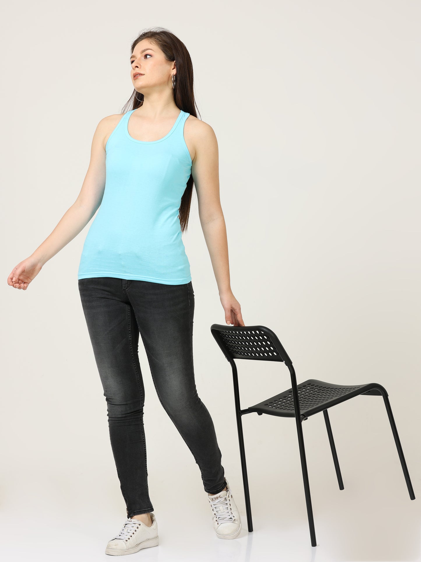 Women's Cotton Plain Sleeveless Sky Blue Color Top