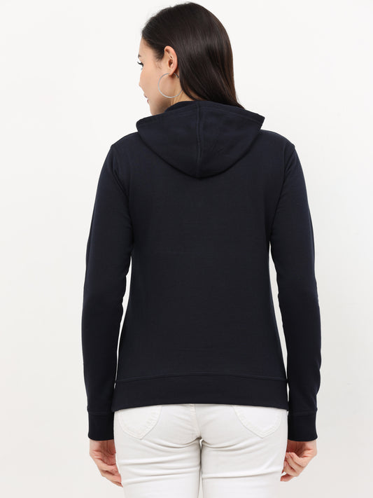 Women's Cotton Plain Navy Blue Color Sweatshirt Hoodies