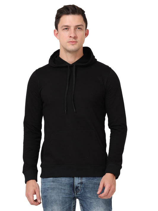 Men's Cotton Hooded Neck Plain Black Color Sweatshirt/Hoodies