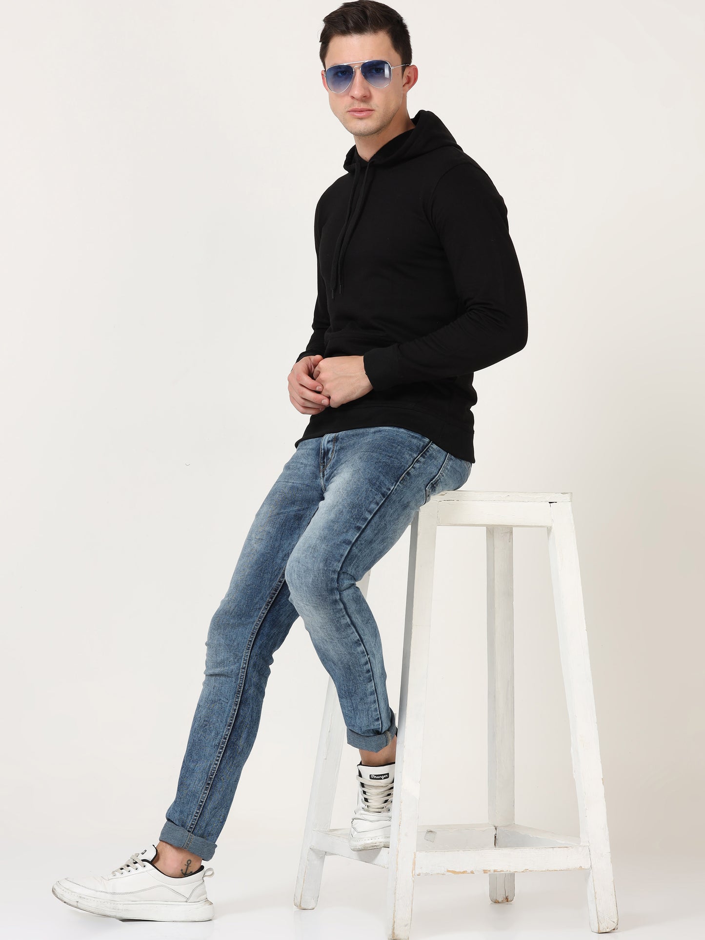 Men's Cotton Hooded Neck Plain Black Color Sweatshirt/Hoodies