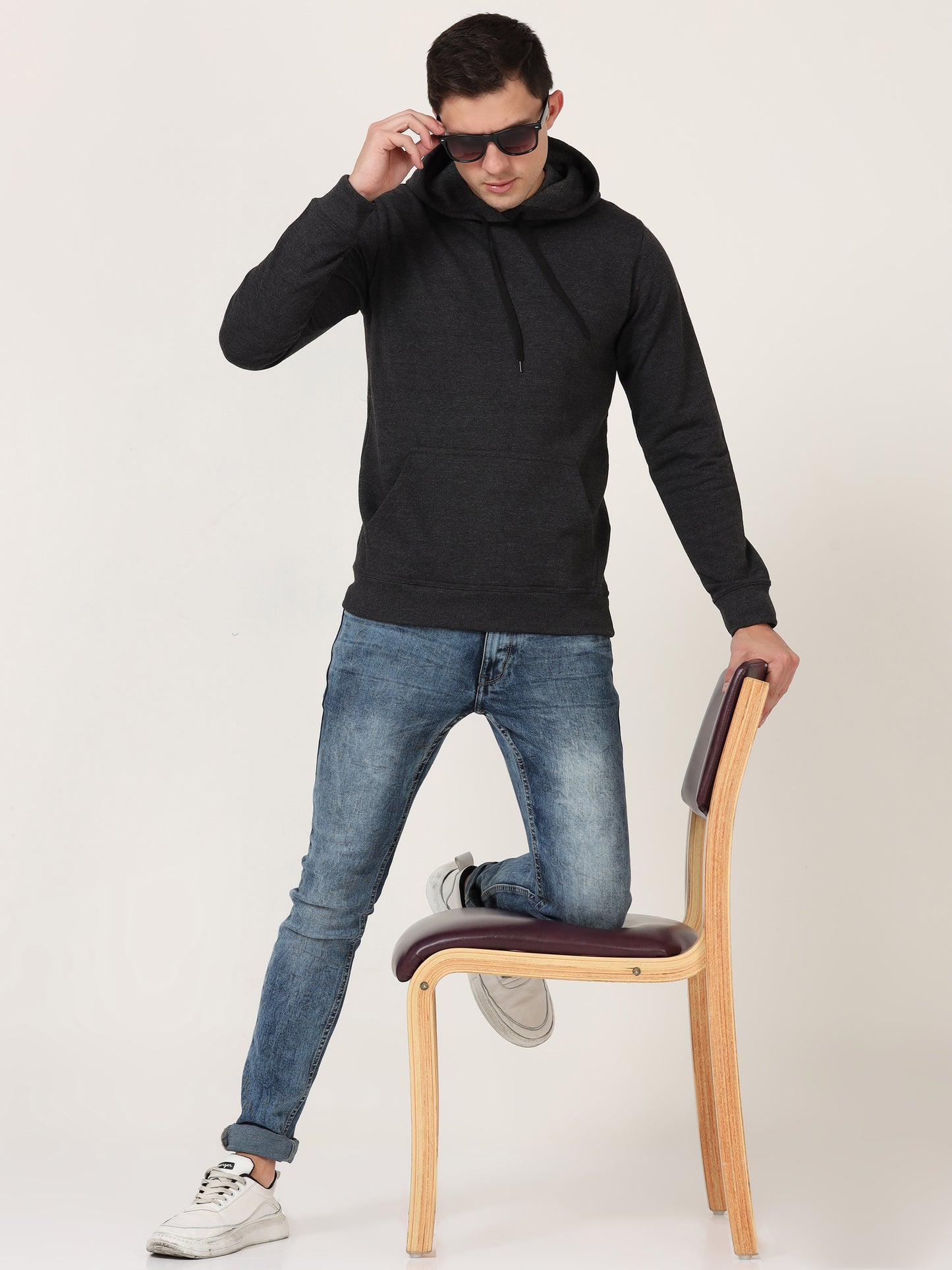 Men's Cotton Hooded Neck Plain Charcoal Melange Color Sweatshirt/Hoodies