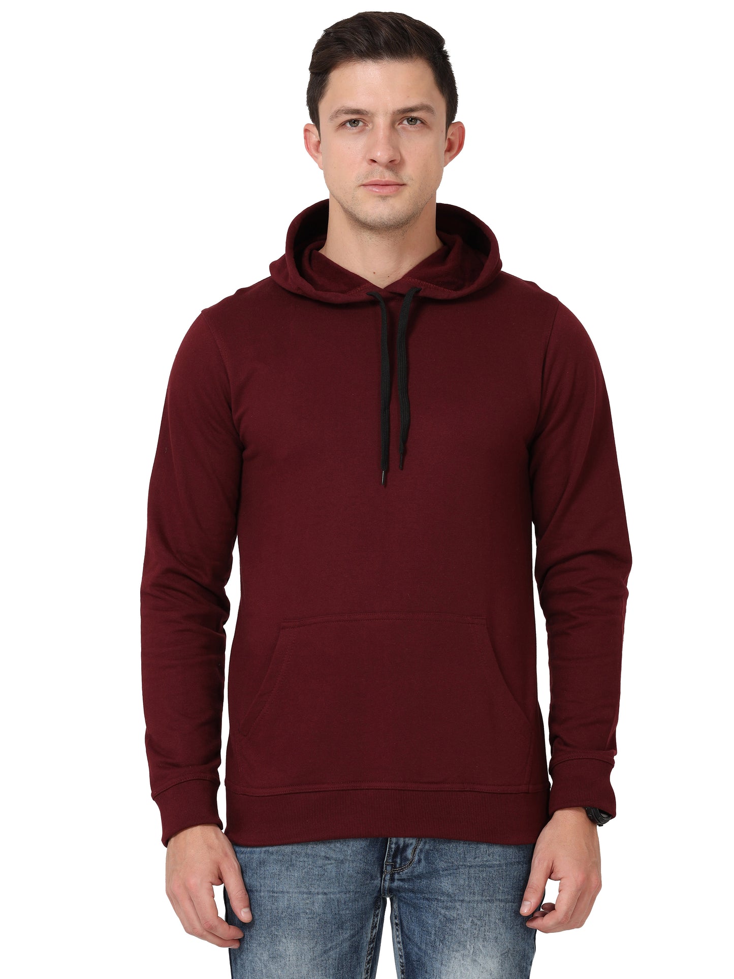 Men's Cotton Hooded Neck Plain Maroon Color Sweatshirt/Hoodies