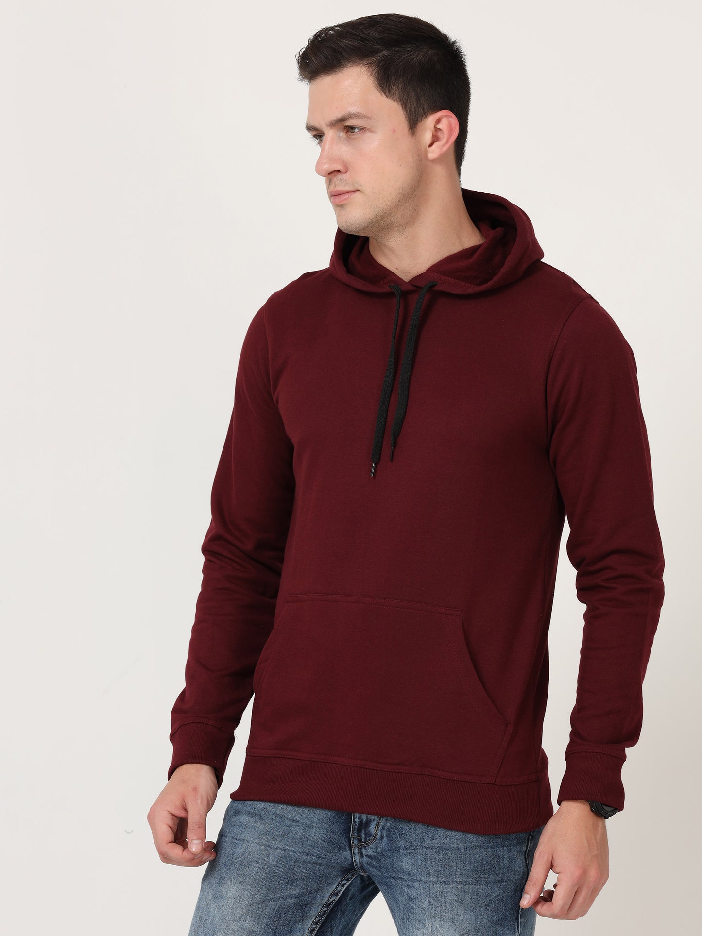 Men's Cotton Hooded Neck Plain Maroon Color Sweatshirt/Hoodies