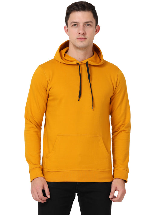 Men's Cotton Hooded Neck Plain Mustard Yellow Color Sweatshirt/Hoodies