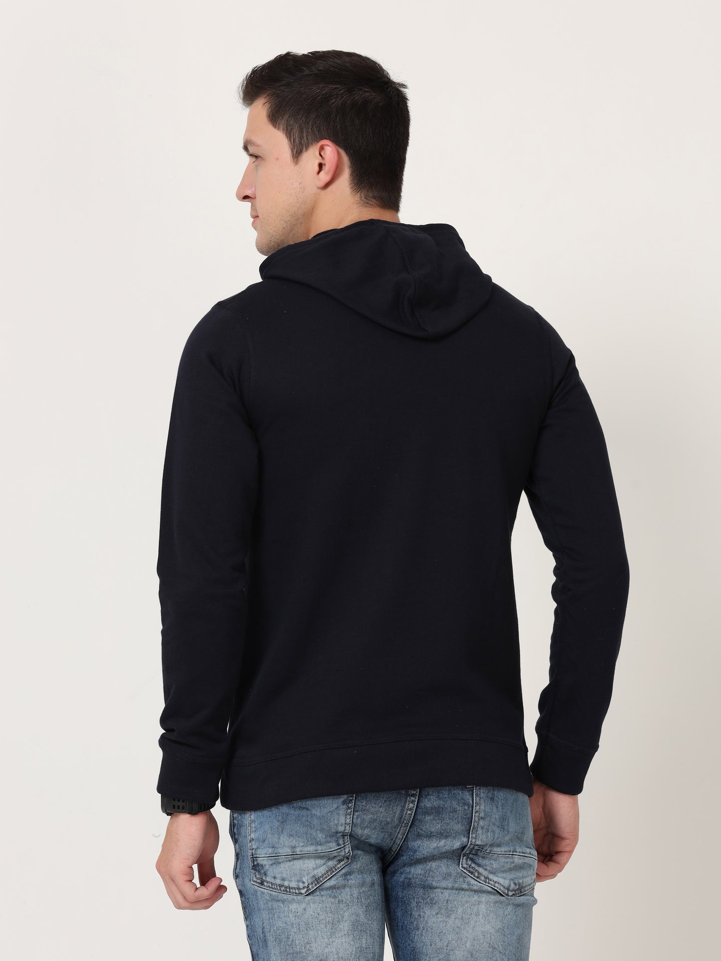 Men's Cotton Hooded Neck Plain Navy Blue Color Sweatshirt/Hoodies