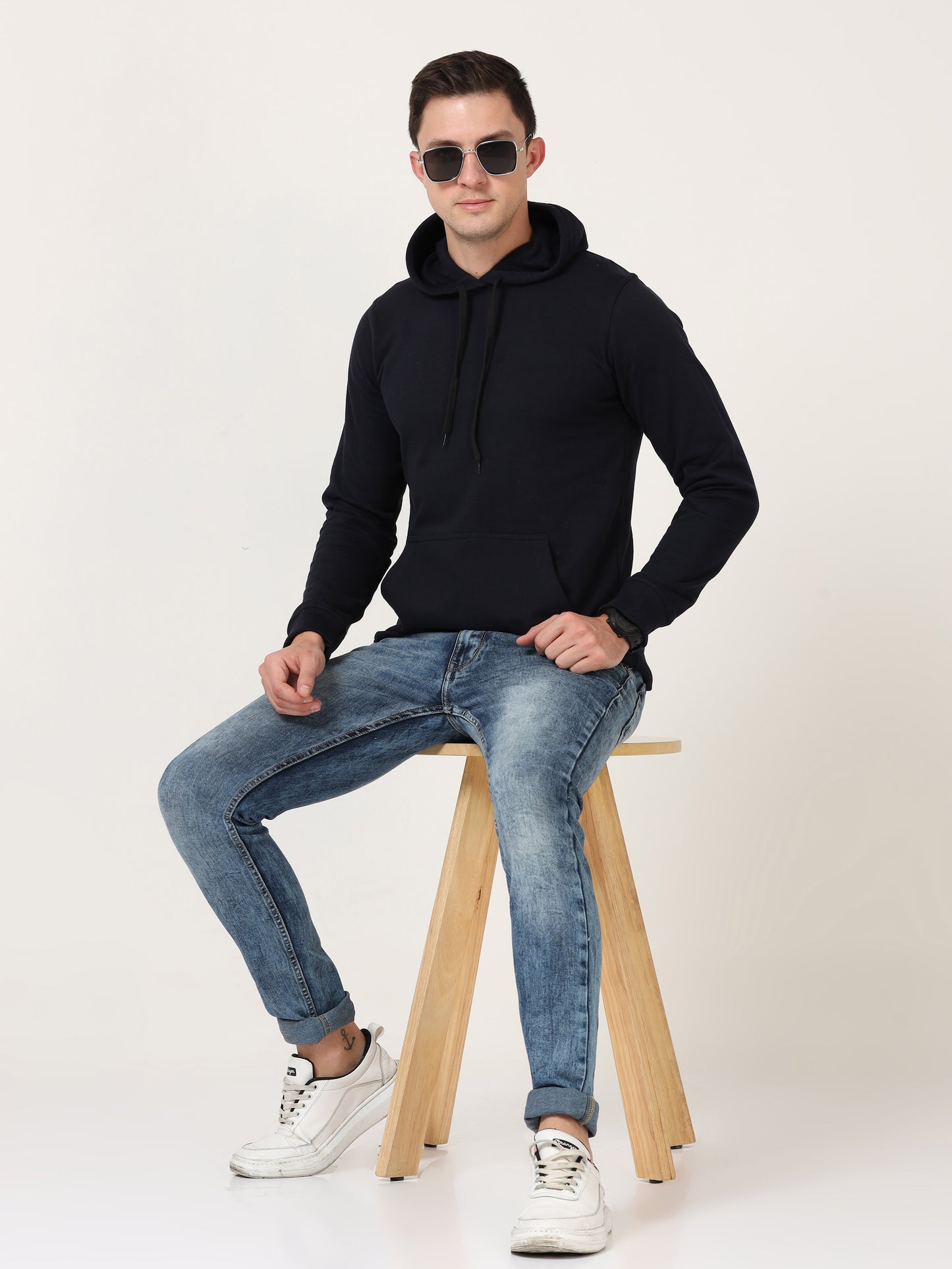 Men's Cotton Hooded Neck Plain Navy Blue Color Sweatshirt/Hoodies