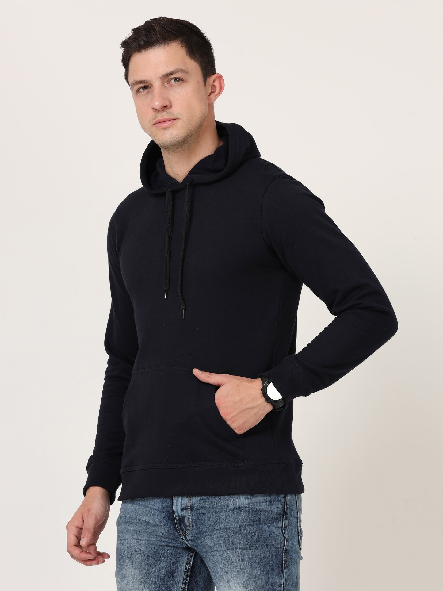 Men's Cotton Hooded Neck Plain Navy Blue Color Sweatshirt/Hoodies