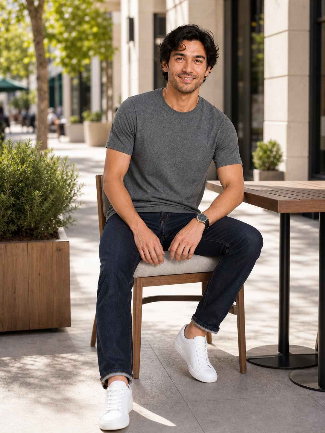 Fleximaa Men's Cotton Plain Round Neck Half Sleeve T-Shirt in Charcoal Melange - lifestyle view