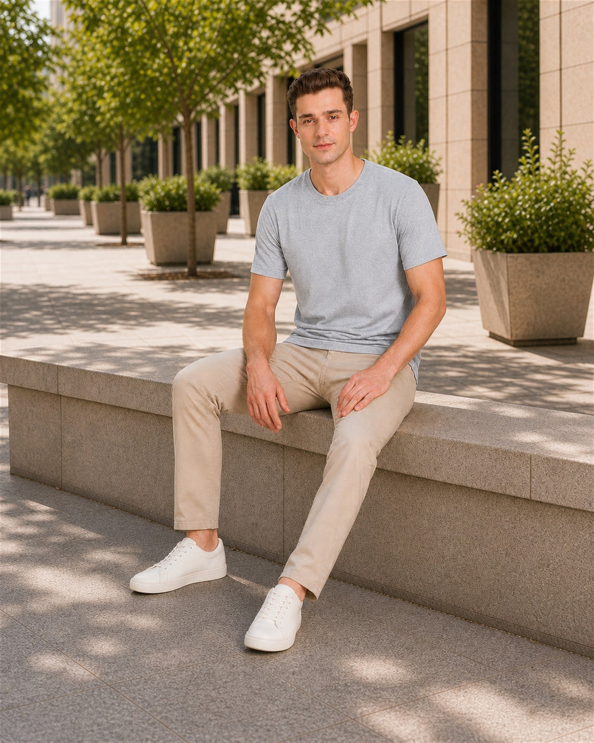 Fleximaa Men's Plain Round Neck Half Sleeve T-Shirt in Grey Melange - lifestyle view