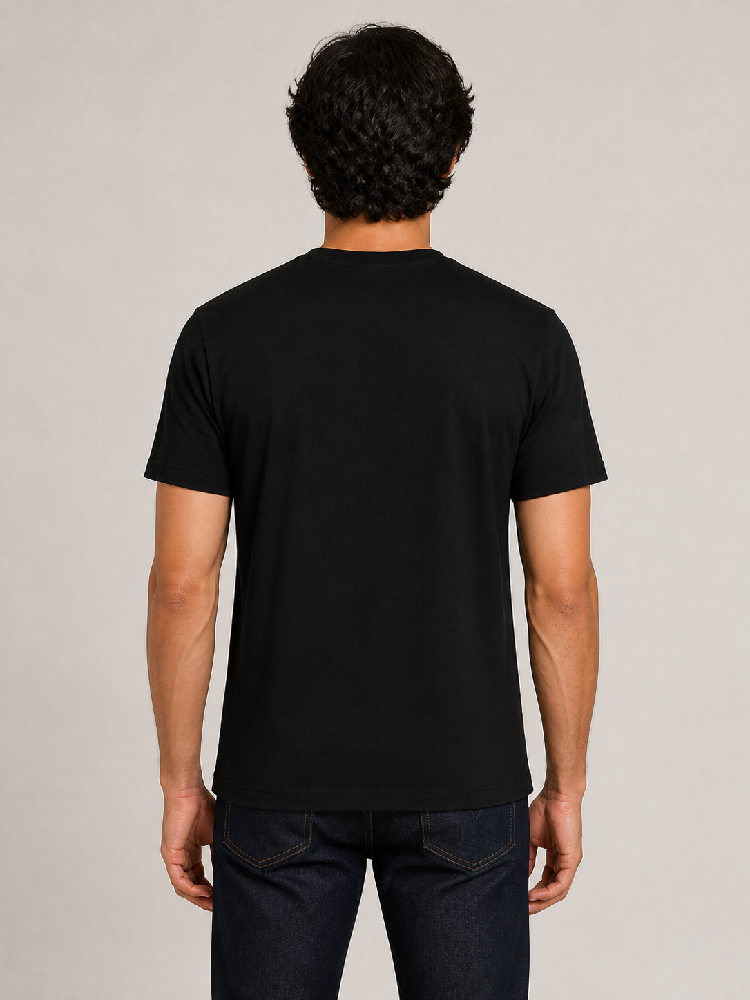 Fleximaa Men's Plain Round Neck Half Sleeve T-Shirt - Black - Back