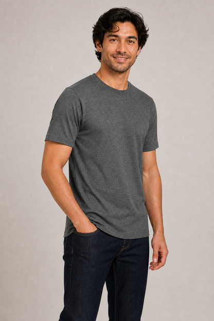 Fleximaa Men's Cotton Plain Round Neck Half Sleeve T-Shirt in Charcoal Melange - side view