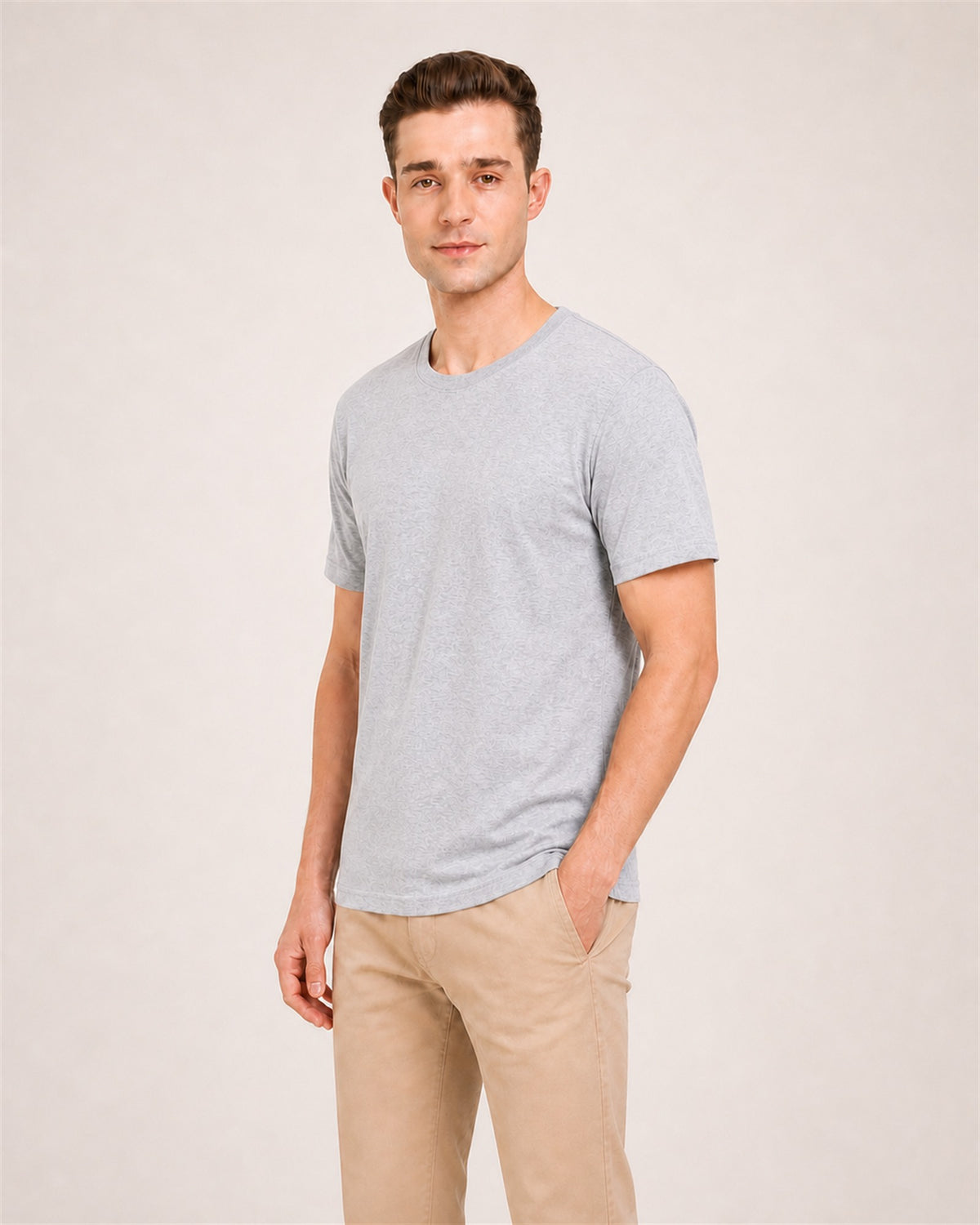 Fleximaa Men's Plain Round Neck Half Sleeve T-Shirt in Grey Melange - side view