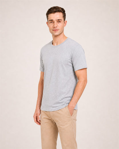 Fleximaa Men's Plain Round Neck Half Sleeve T-Shirt in Grey Melange - side view
