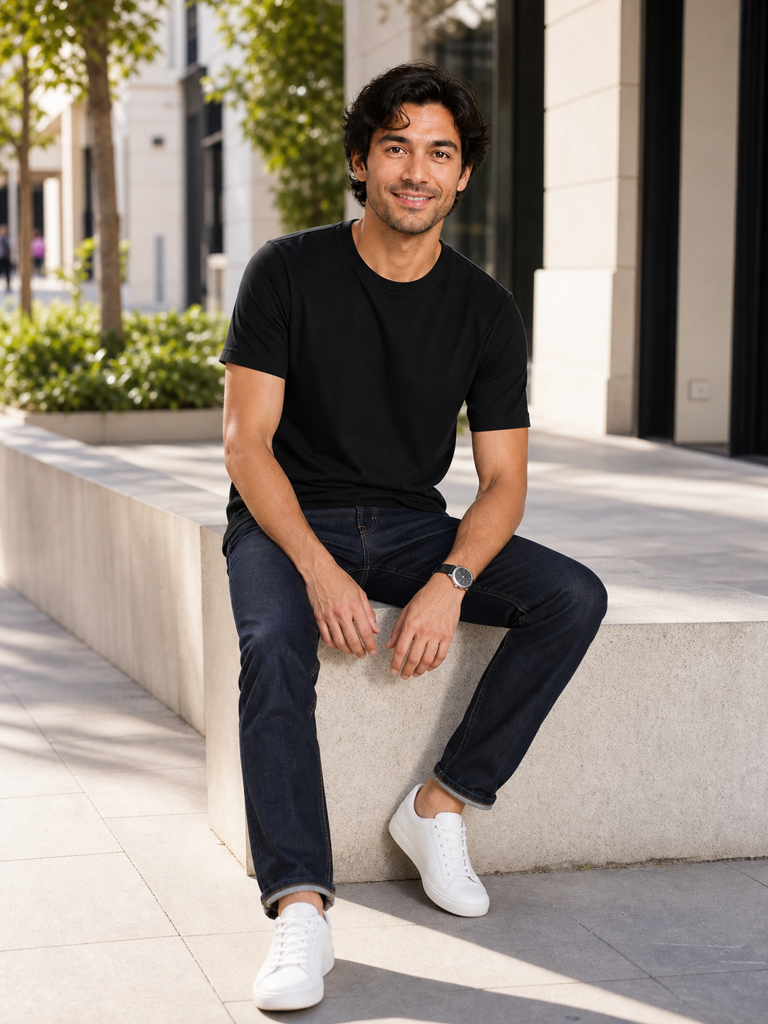 Fleximaa Men's Plain Round Neck Half Sleeve T-Shirt - Black - Lifestyle