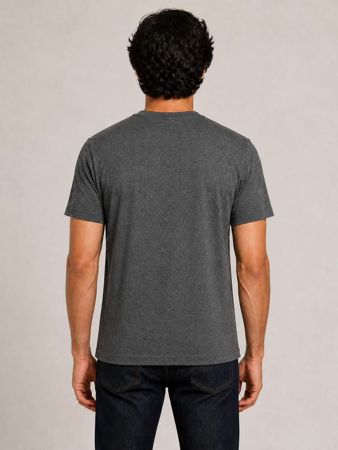 Fleximaa Men's Cotton Plain Round Neck Half Sleeve T-Shirt in Charcoal Melange - back view