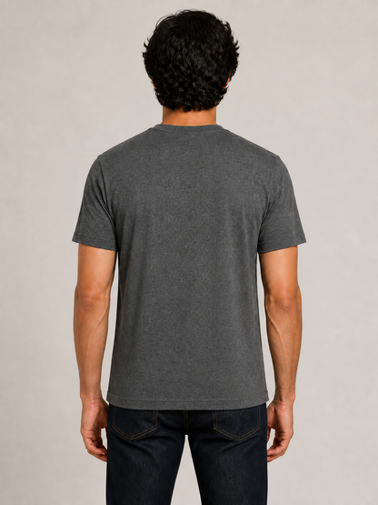 Fleximaa Men's Cotton Plain Round Neck Half Sleeve T-Shirt in Charcoal Melange - back view