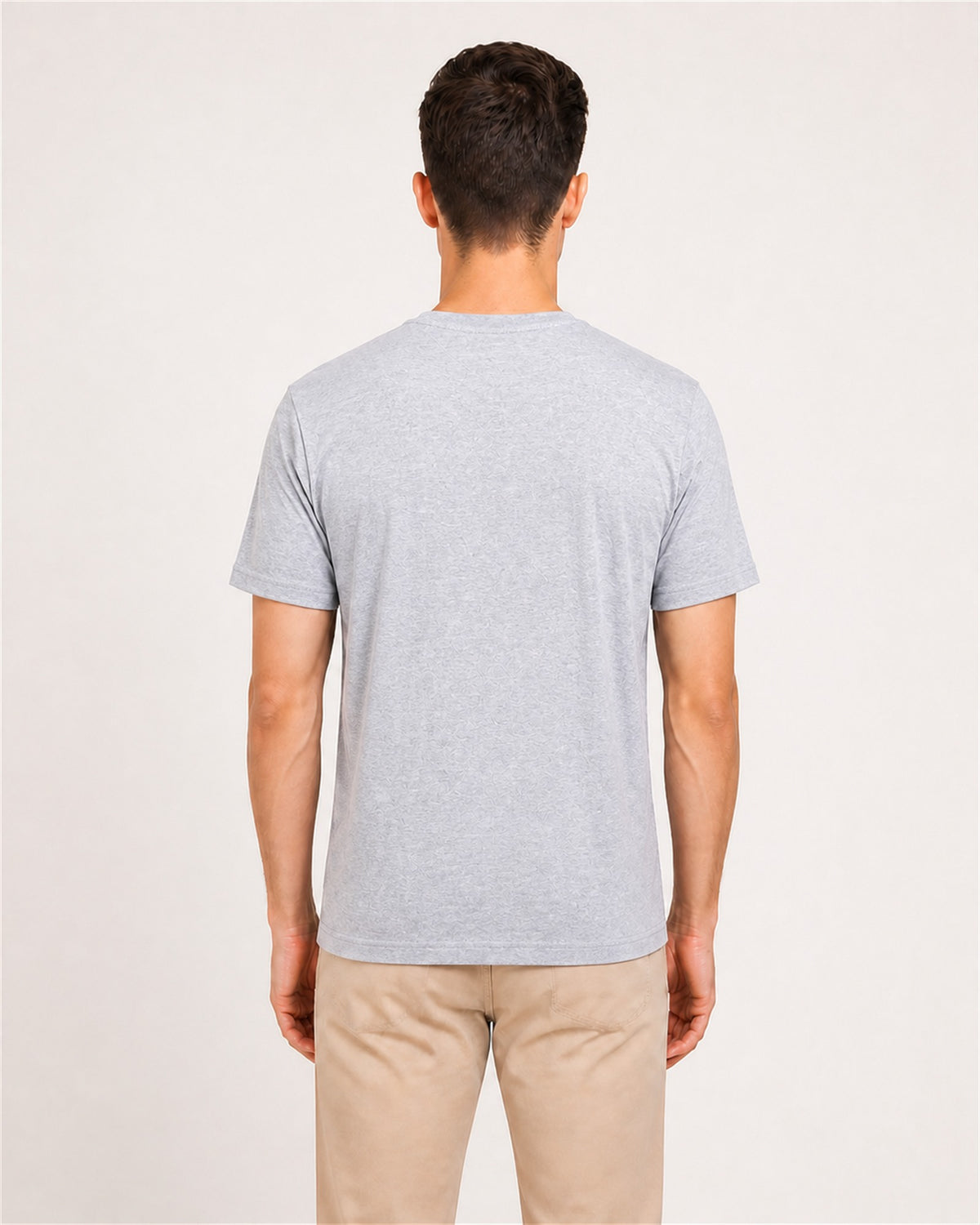 Fleximaa Men's Plain Round Neck Half Sleeve T-Shirt in Grey Melange - back view