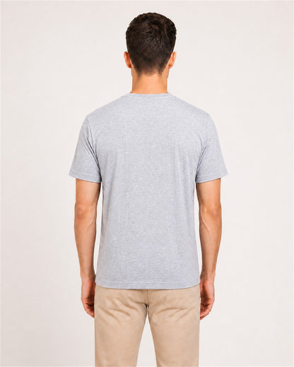 Fleximaa Men's Plain Round Neck Half Sleeve T-Shirt in Grey Melange - back view
