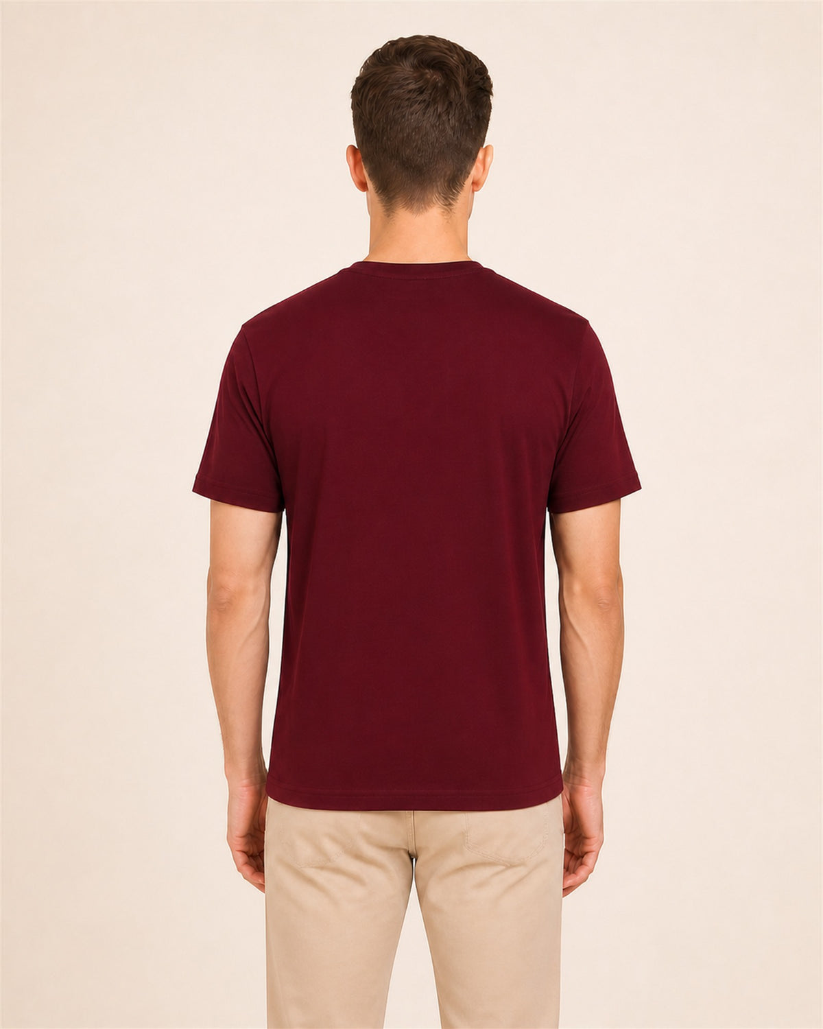 Fleximaa Men's Plain Round Neck Half Sleeve T-Shirt in Maroon - back view