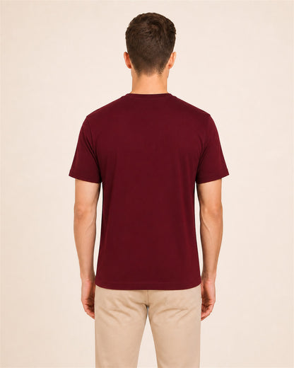 Fleximaa Men's Plain Round Neck Half Sleeve T-Shirt in Maroon - back view