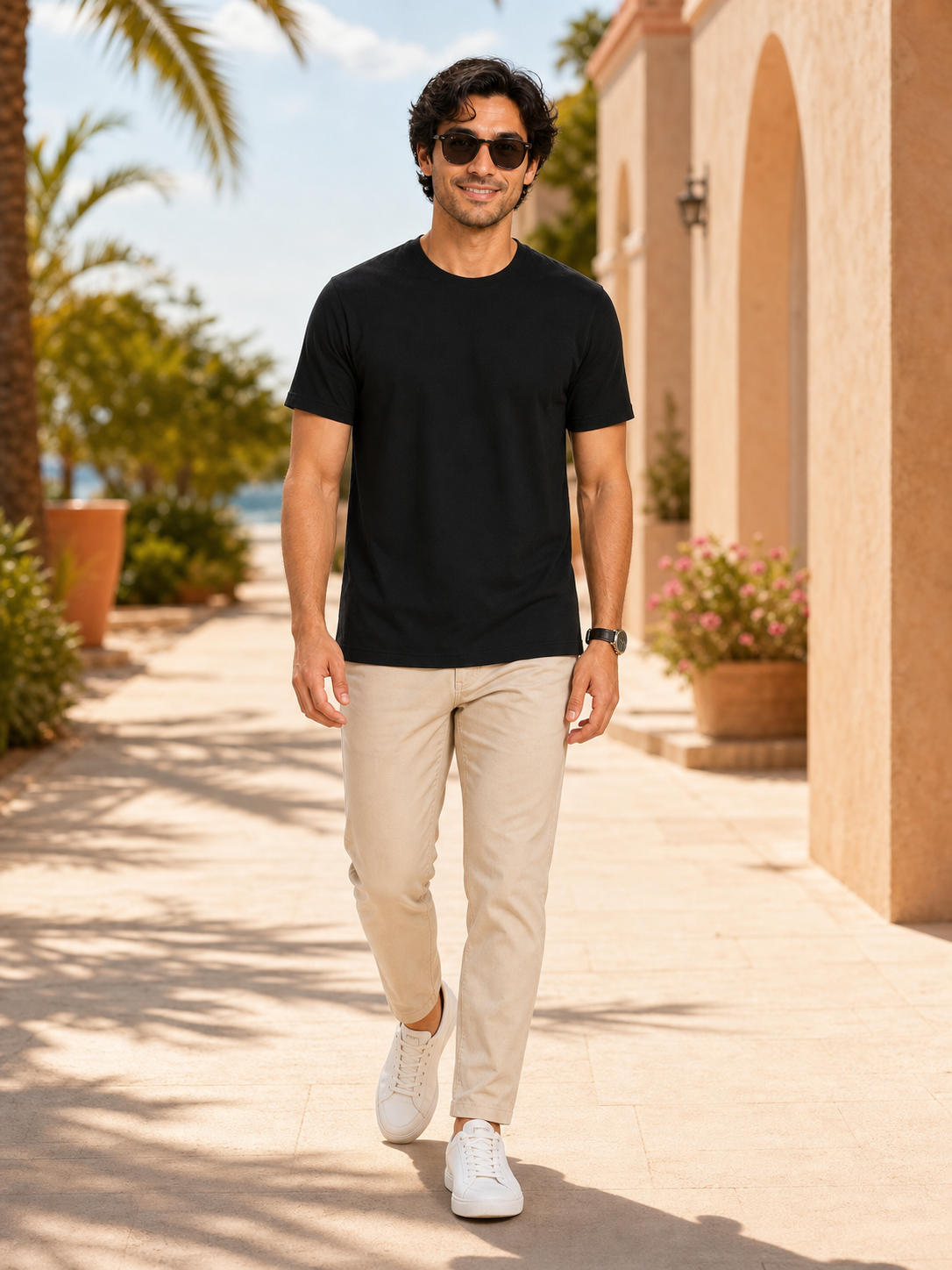 Fleximaa Men's Plain Round Neck Half Sleeve T-Shirt - Black - Full-view summer