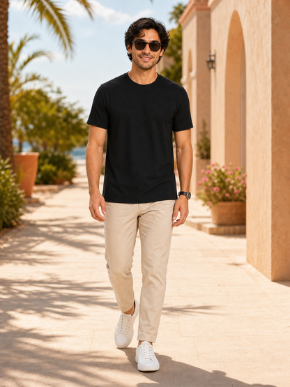 Fleximaa Men's Plain Round Neck Half Sleeve T-Shirt - Black - Full-view summer