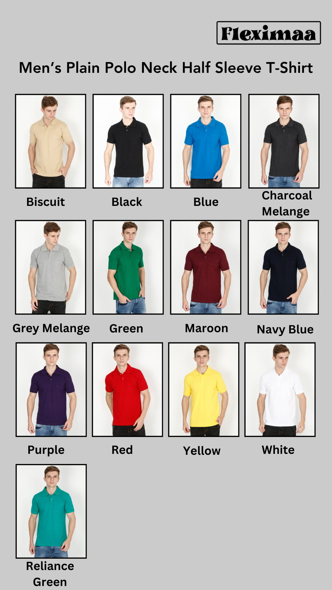 Pick any Pack of 2, 4, 5, 8, 10 Pieces of Men's Cotton Plain Polo Neck Half Sleeve
