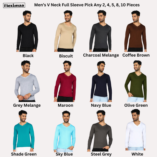 Men's V Neck Full Sleeve T-Shirt Pick any 2, 4, 5, 8, 10 Pieces