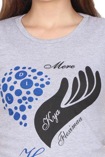 Women's Cotton Chest Printed Round Neck Half Sleeve T-Shirt