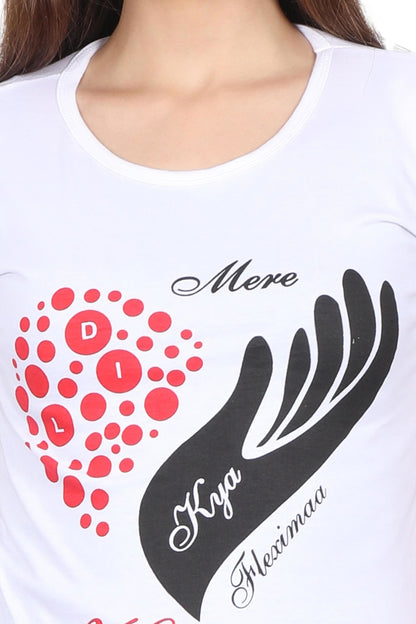 Women's Cotton Chest Printed Round Neck Half Sleeve T-Shirt