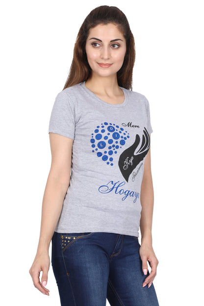 Women's Cotton Chest Printed Round Neck Half Sleeve T-Shirt